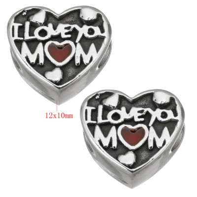 Korálek srdíčko I love You Mom a růžovým nebo červeným srdíčkem chirurgická ocel