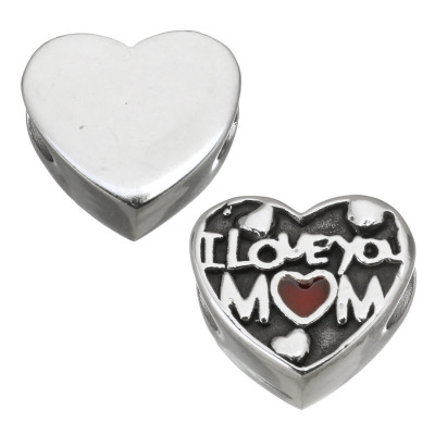 Bead heart I love You Mom and pink heart surgical steel