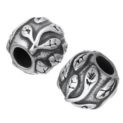 Bead decorated with leafs made of surgical steel