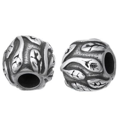 Bead decorated with leafs made of surgical steel