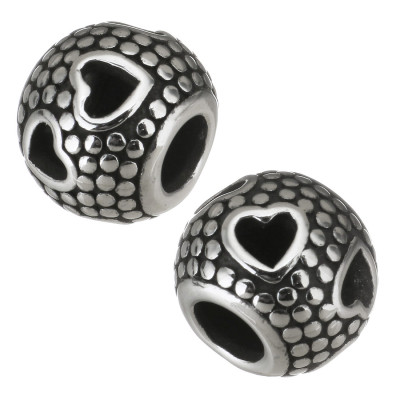 Surgical steel bead with pressed hearts