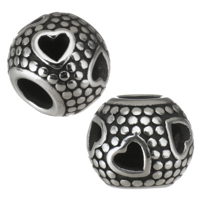 Surgical steel bead with pressed hearts