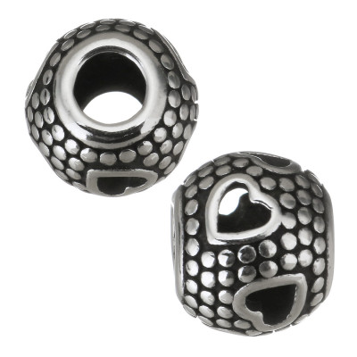 Surgical steel bead with pressed hearts