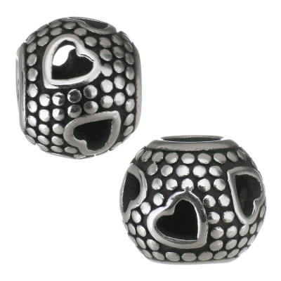 Surgical steel bead with pressed hearts