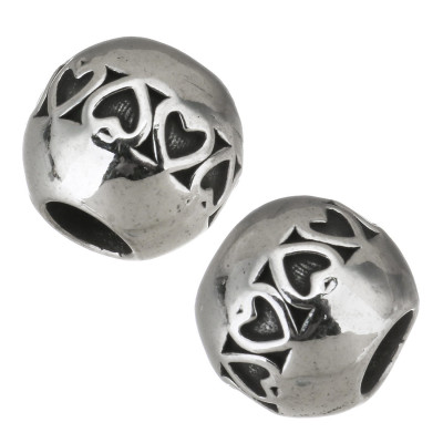 Bead with a large thread decorated with surgical steel hearts