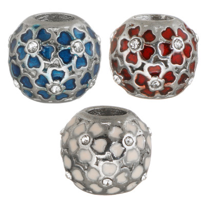 Bead with flowers of surgical steel three color variants