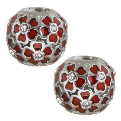 Bead with flowers of surgical steel three color variants