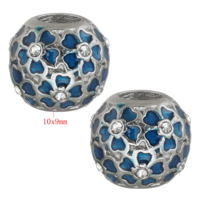 Bead with flowers of surgical steel three color variants