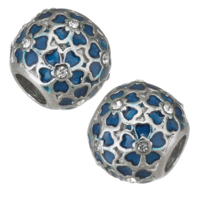 Bead with flowers of surgical steel three color variants