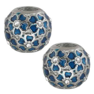 Bead with flowers of surgical steel three color variants