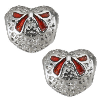 Heart with red bow from surgical steel