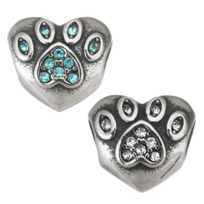 Heart bead with paw of surgical steel