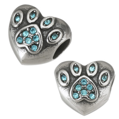 Heart bead with paw of surgical steel