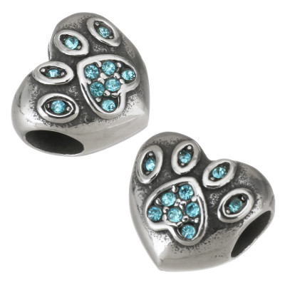 Heart bead with paw of surgical steel