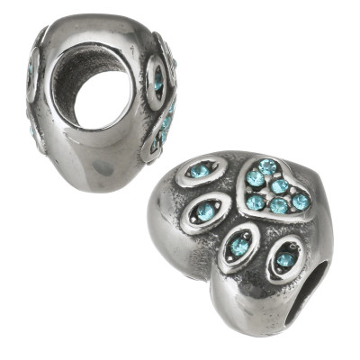 Heart bead with paw of surgical steel