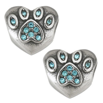 Heart bead with paw of surgical steel