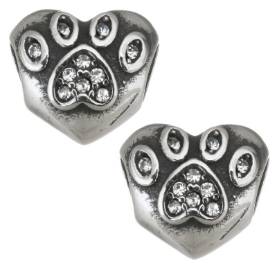 Heart bead with paw of surgical steel