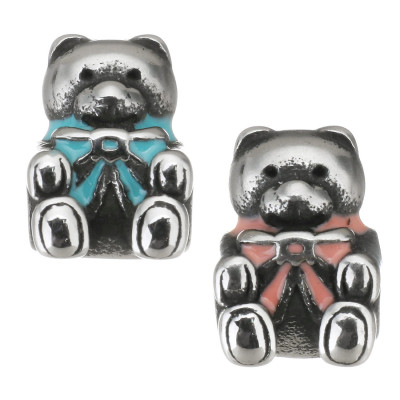 Bead plush teddy bear with color surgical steel bow