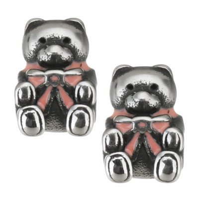 Bead plush teddy bear with color surgical steel bow