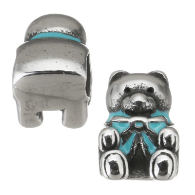 Bead plush teddy bear with color surgical steel bow