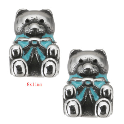 Bead plush teddy bear with color surgical steel bow