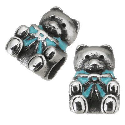 Korálek plyšový medvídek s barevnou mašličkou chirurgická ocel