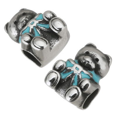 Bead plush teddy bear with color surgical steel bow