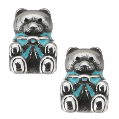 Bead plush teddy bear with color surgical steel bow