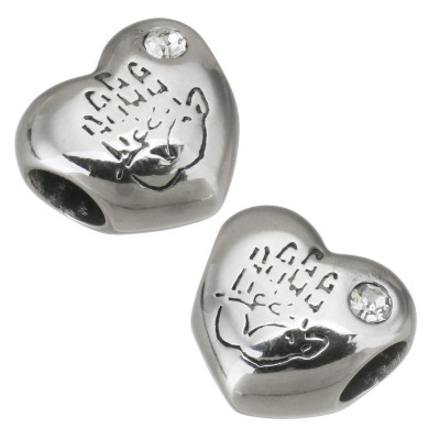 Heart bead with palm print and surgical steel chaton