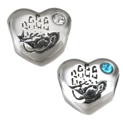 Heart bead with palm print and surgical steel chaton