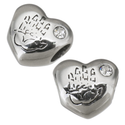 Heart bead with palm print and surgical steel chaton