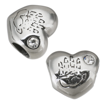 Heart bead with palm print and surgical steel chaton