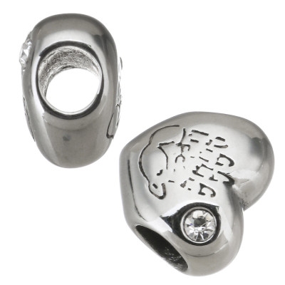 Heart bead with palm print and surgical steel chaton