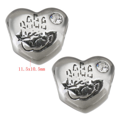 Heart bead with palm print and surgical steel chaton