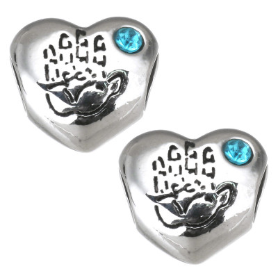 Heart bead with palm print and surgical steel chaton