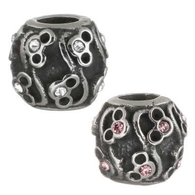 Bead with ornament and chaton in surgical steel