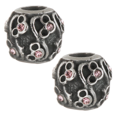 Bead with ornament and chaton in surgical steel