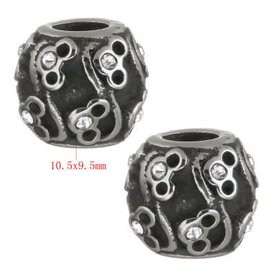 Bead with ornament and chaton in surgical steel