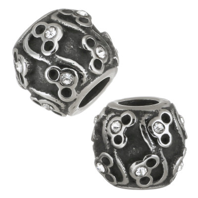 Bead with ornament and chaton in surgical steel