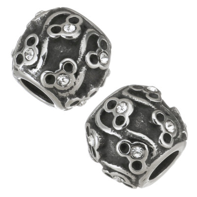 Bead with ornament and chaton in surgical steel