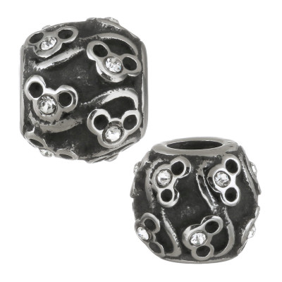 Bead with ornament and chaton in surgical steel