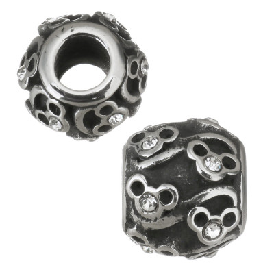Bead with ornament and chaton in surgical steel