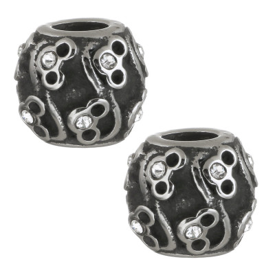 Bead with ornament and chaton in surgical steel