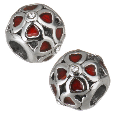 Bead with large cloverleaf red enamel surgical steel