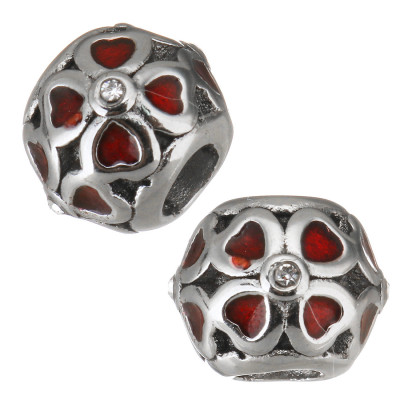 Bead with large cloverleaf red enamel surgical steel