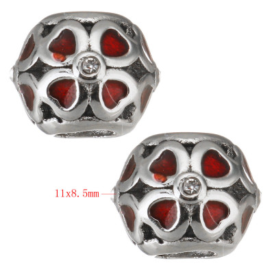 Bead with large cloverleaf red enamel surgical steel