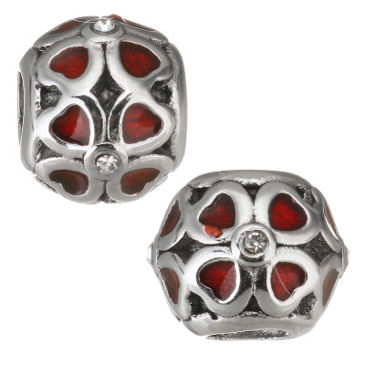 Bead with large cloverleaf red enamel surgical steel
