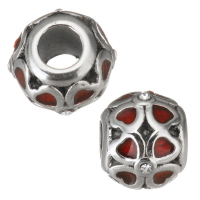 Bead with large cloverleaf red enamel surgical steel