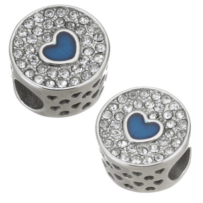 Bead with enamel heart made of surgical steel