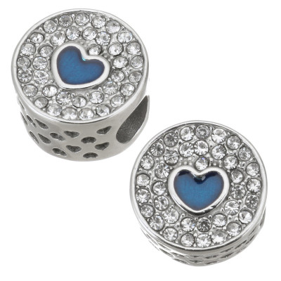 Bead with enamel heart made of surgical steel